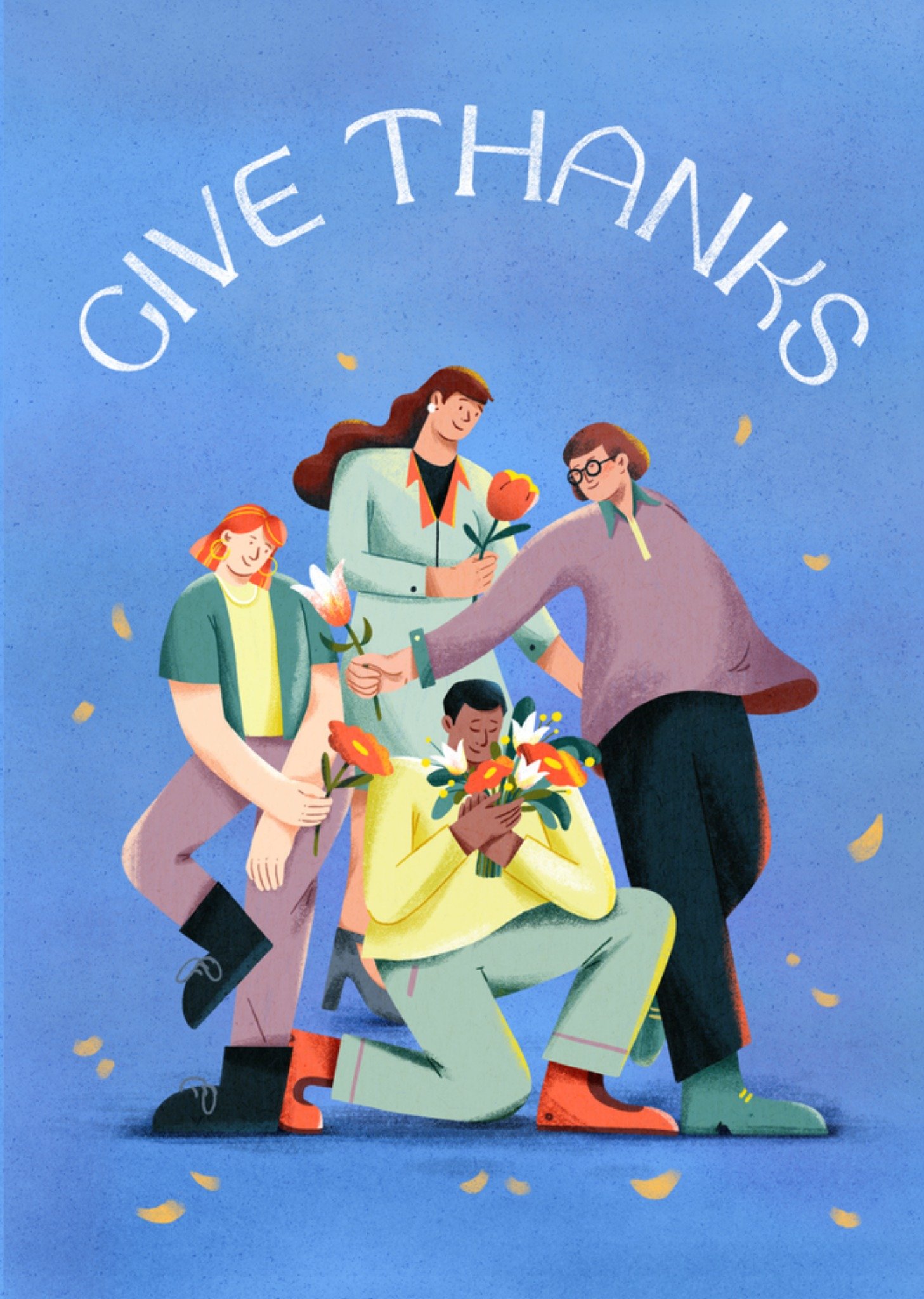 Moonpig Friends With Flowers Illustrated Give Thanks Card