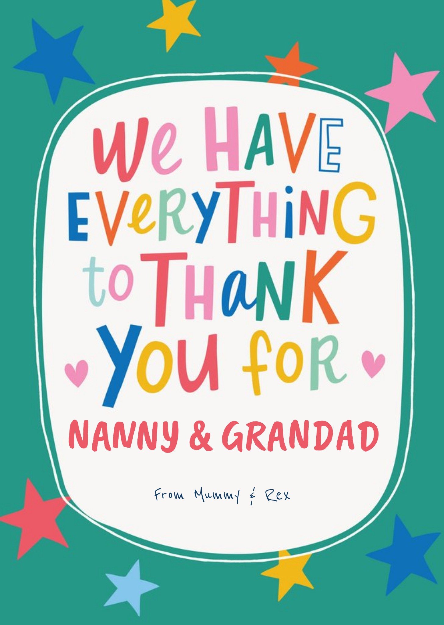 Moonpig Fun Text And Stars Personalise Name Thank You Nanny And Grandad Card