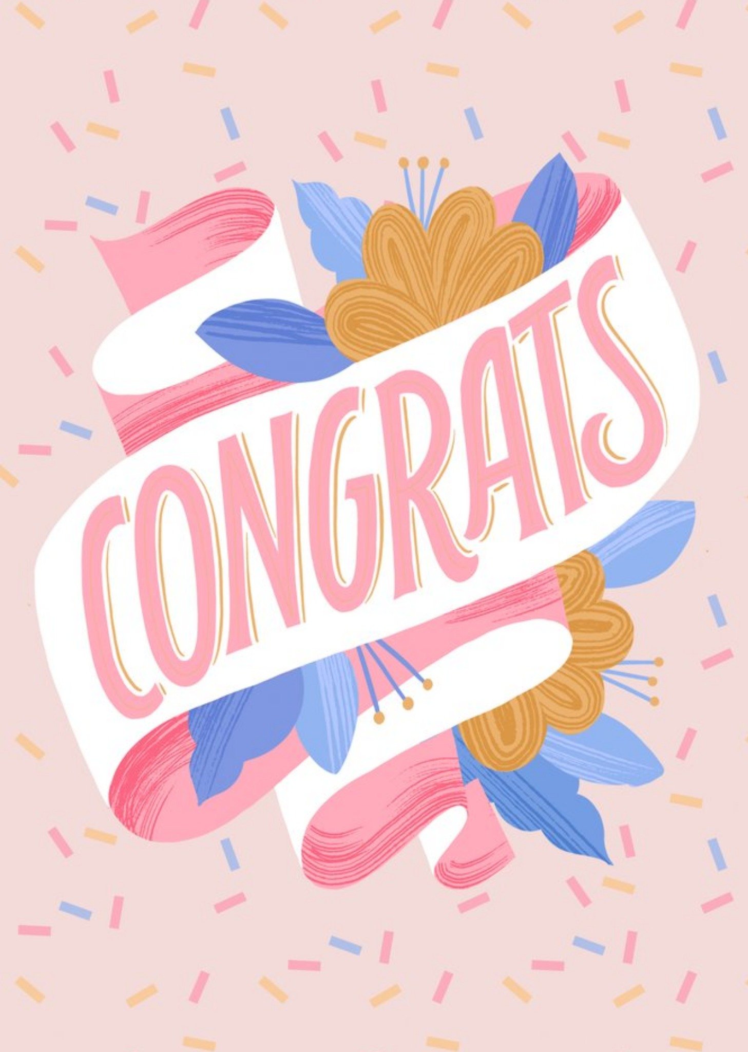Moonpig Pink Typographic Illustrated Banner Congrats Card