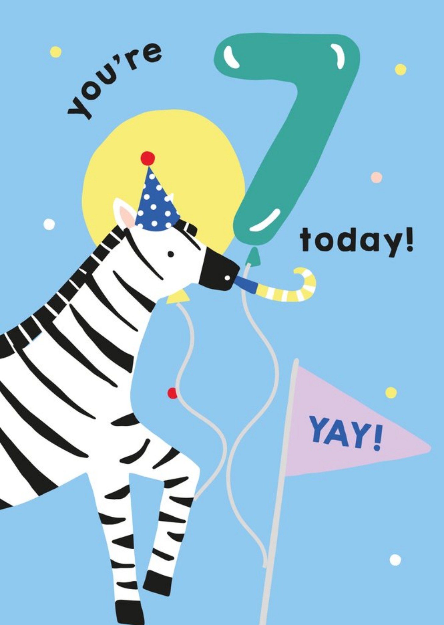 Moonpig Illustrated Cute Zebra Party Hat Youre 7 Today Birthday Card