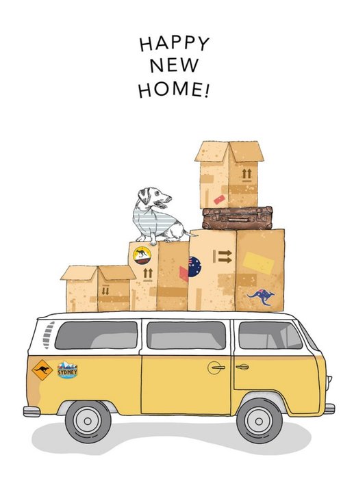 Dotty Dog Art Illustrated Dog and Campervan New Home Card