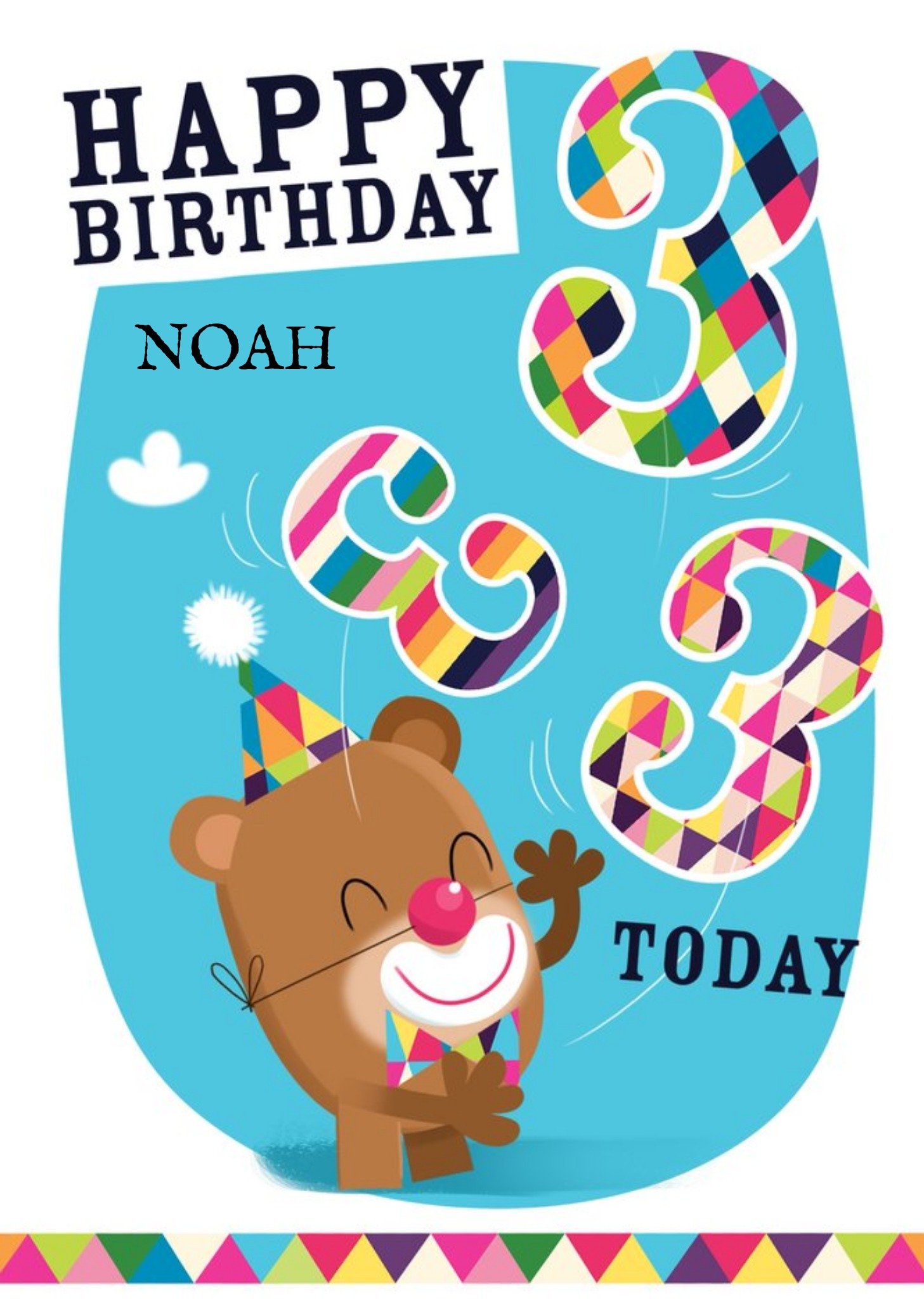 Moonpig Clown Bear Personalised Happy 3rd Birthday Card