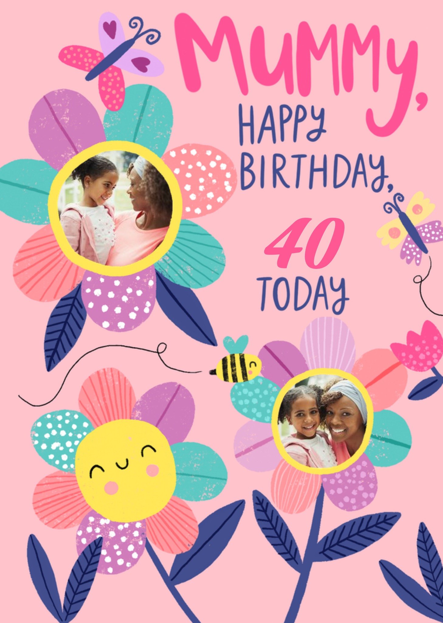 Moonpig Floral Pink Personalise Age Photo Upload Card
