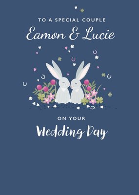 Cute Illustrated Rabbits Wedding Day Card