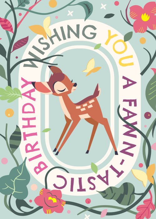 Disney Bambi Wishing You A Fawn Tastic Illustrated Bambi Birthday Card