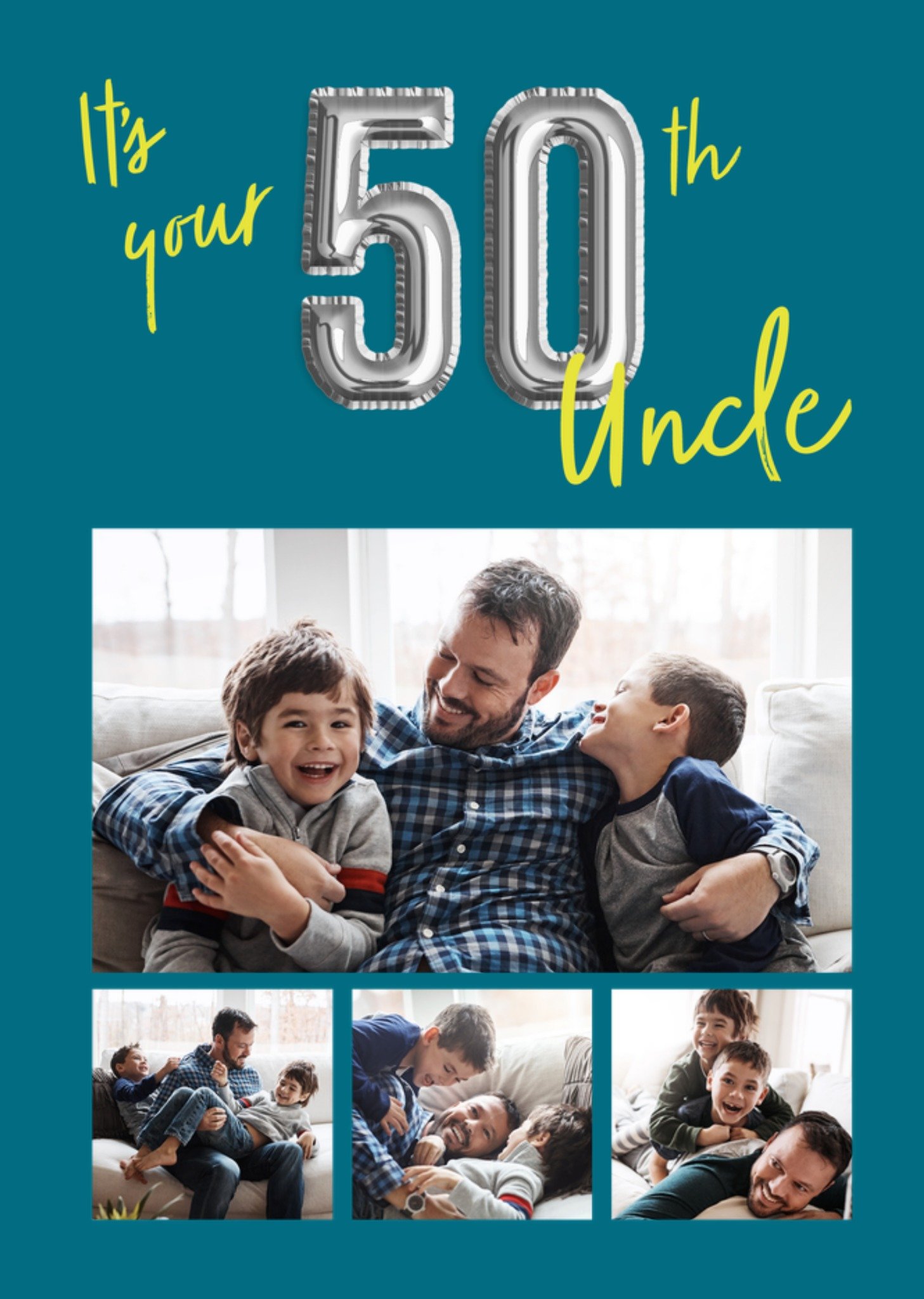Moonpig It's Your 50th Uncle Balloon Numbers Photo Upload Birthday Card