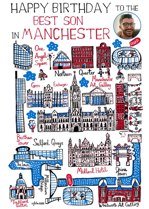 Vibrant Collage Illustration Of Manchester Photo Upload Birthday Card