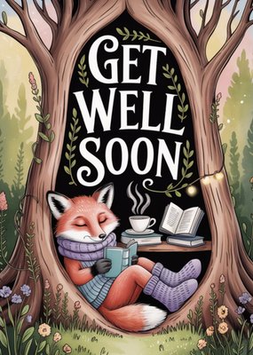 Cosy Fox Illustrated Get Well Soon Card