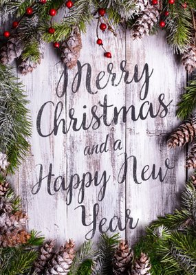 Rustic Door With Pine Border Personalised Merry Christmas Card