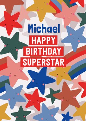 Mifkins Playful And Happy Superstar Illustrated Stars And Rainbows Birthday Card