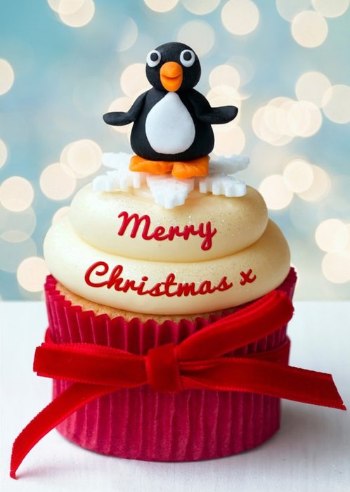 Personalised Christmas Card - Penguin On A Cupcake Card