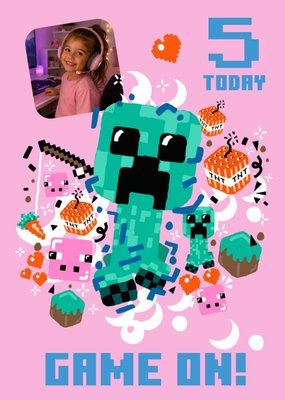 Minecraft Creeper Game On! Photo Upload 5th Birthday Card