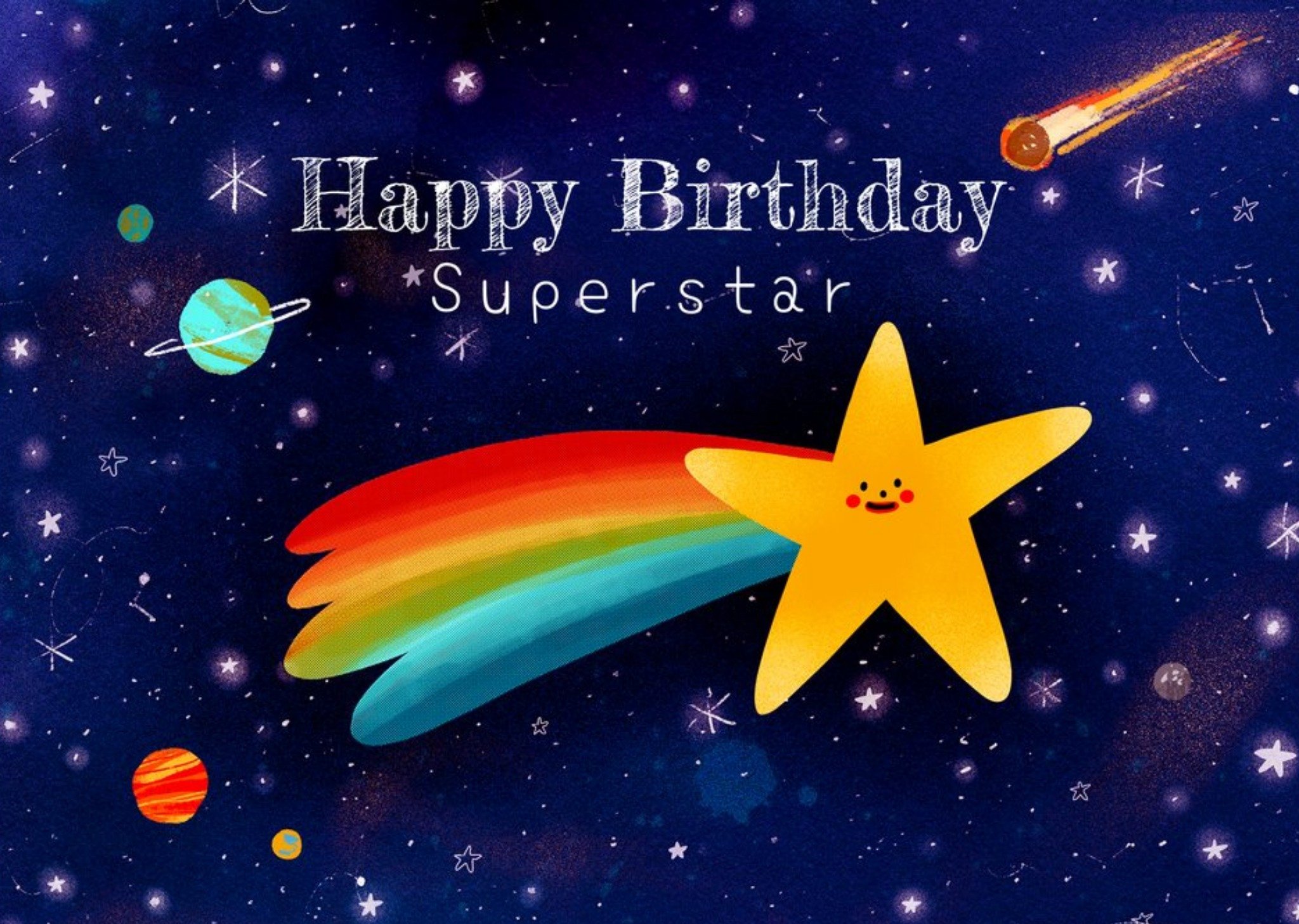 Moonpig Illustrated Rainbow Star Space Birthday Card