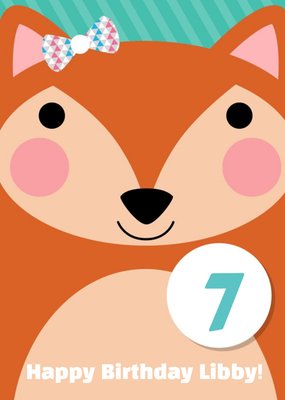 Cartoon Fox Personalised Happy 7th Birthday Card