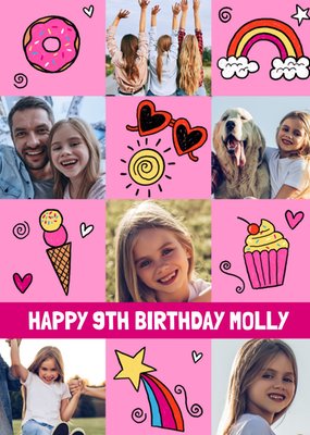 Lisa Barlow Designs Happy 9th Birthday Cute Illustrations Photo Upload Birthday Card