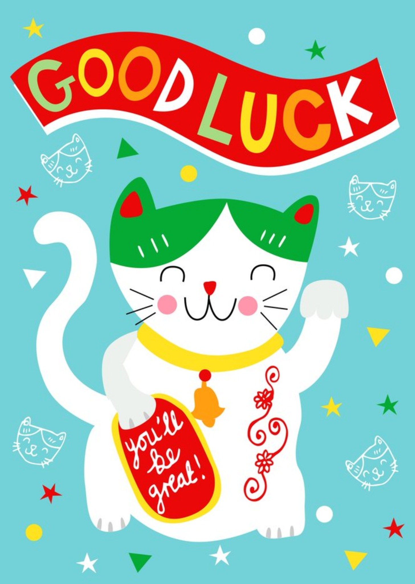 Moonpig Illustrated Lucky Cat Good Luck Card