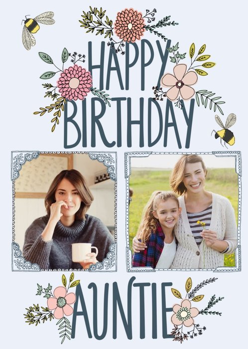 Flowers And Bumblebee Happy Birthday Auntie Card