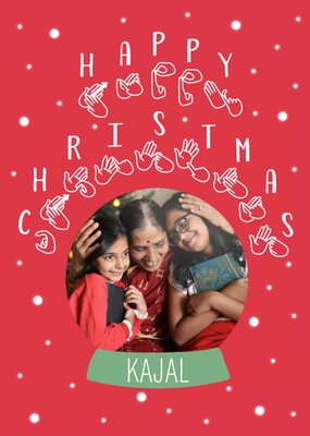 Typography With Sign Language Symbols Happy Christmas Photo Upload Card