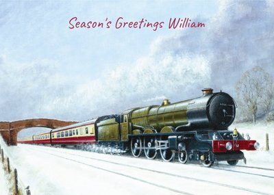 Steam Train Painting Personalised Christmas Card