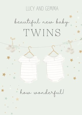 Matching Clothes New Baby Twins Card