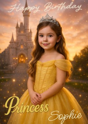 Princess In Yellow Dress Face Swap Happy Birthday Card