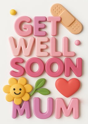 Get Well Soon Mum Pink Typographic Card