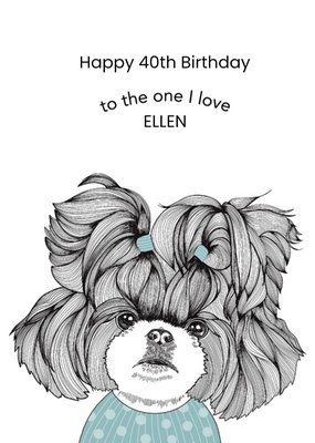 Blue Shih Tzu Dog Illustrated Birthday Card