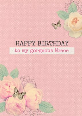 Bright Pink Roses Happy Birthday Niece Card