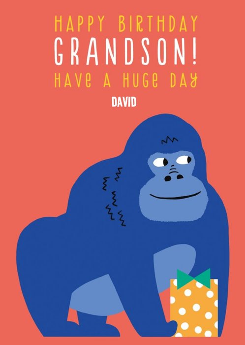 Illustration Of A Gorilla With A Present Grandson's Birthday Card