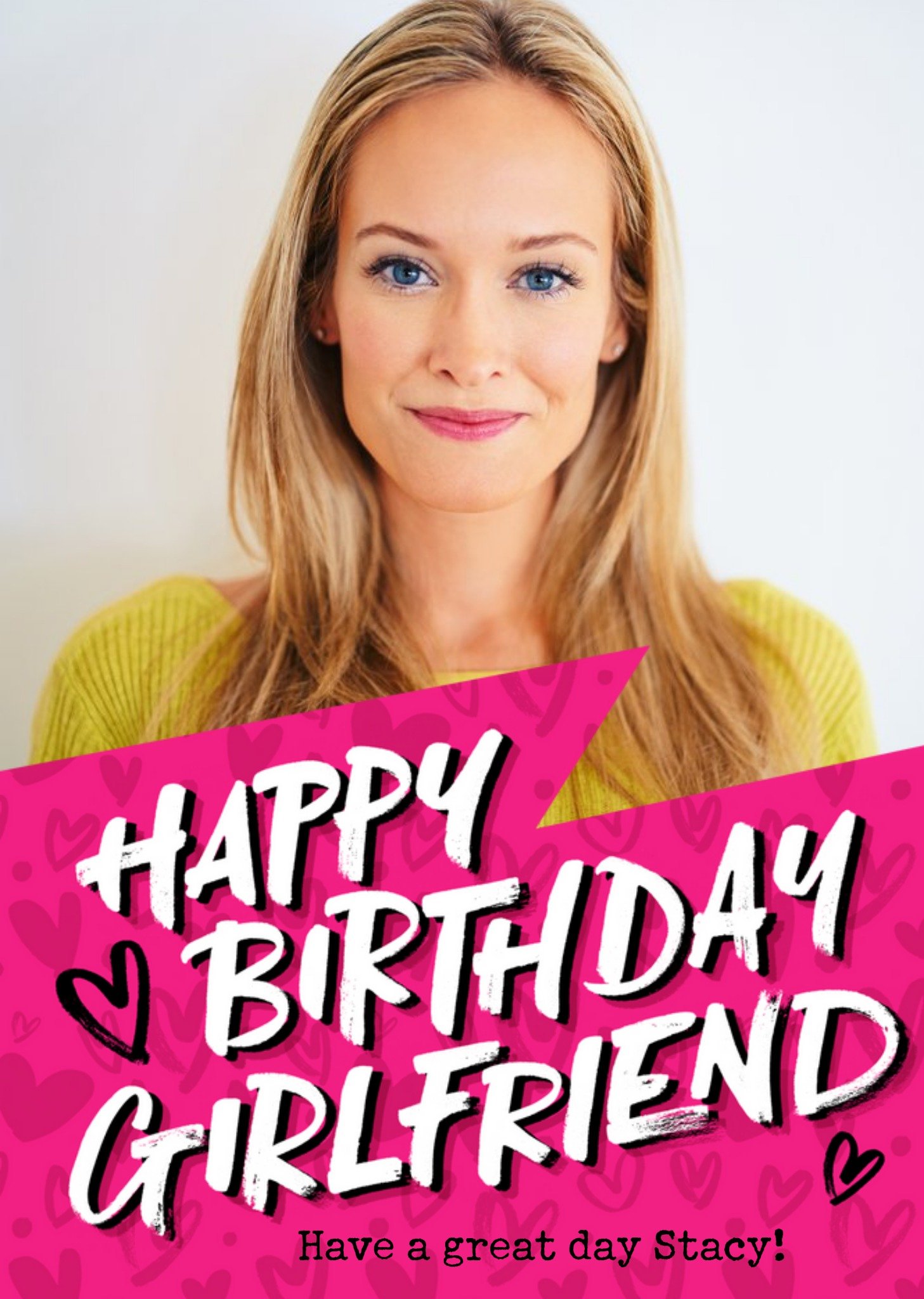 Moonpig Pink Typographic Photo Upload Girlfriend Birthday Card, Large