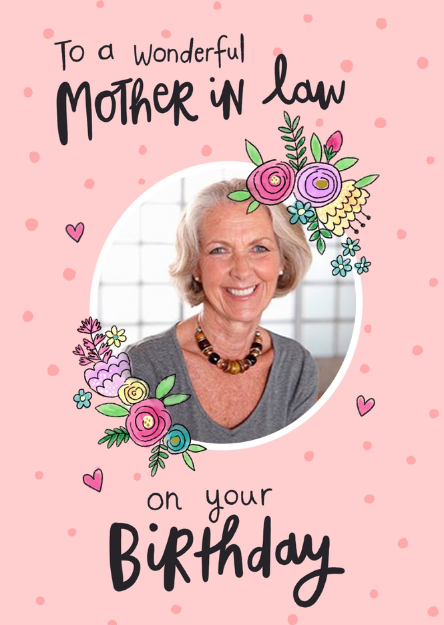 Moonpig Circular Photo Frame Decorated With Flowers Mother-In-Law's Photo Upload Birthday Card