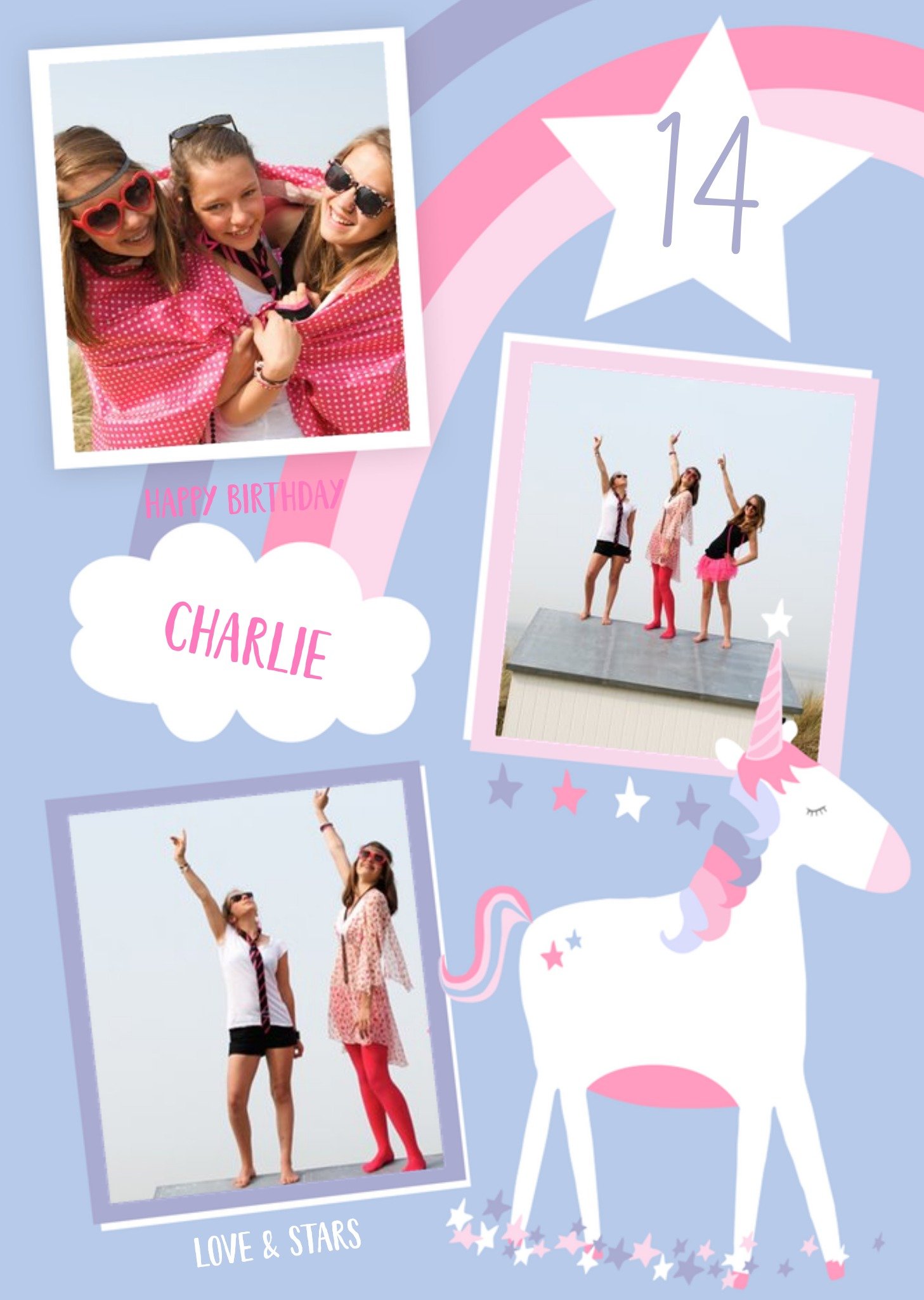Moonpig Unicorn And Rainbow Happy Birthday Photo Card