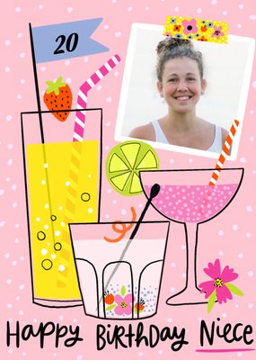 Cocktail Illustration Photo Upload Niece Birthday Card