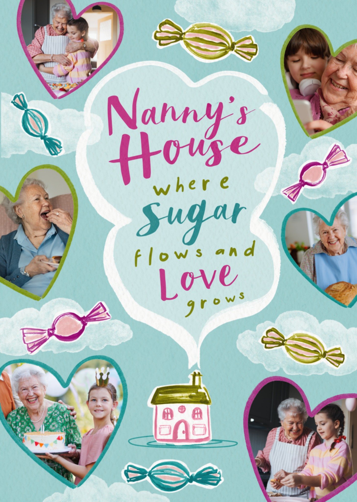 Moonpig Nanny's House Where Suger Flows And Love Grows Illustrated Photo Upload Mother's Day Card