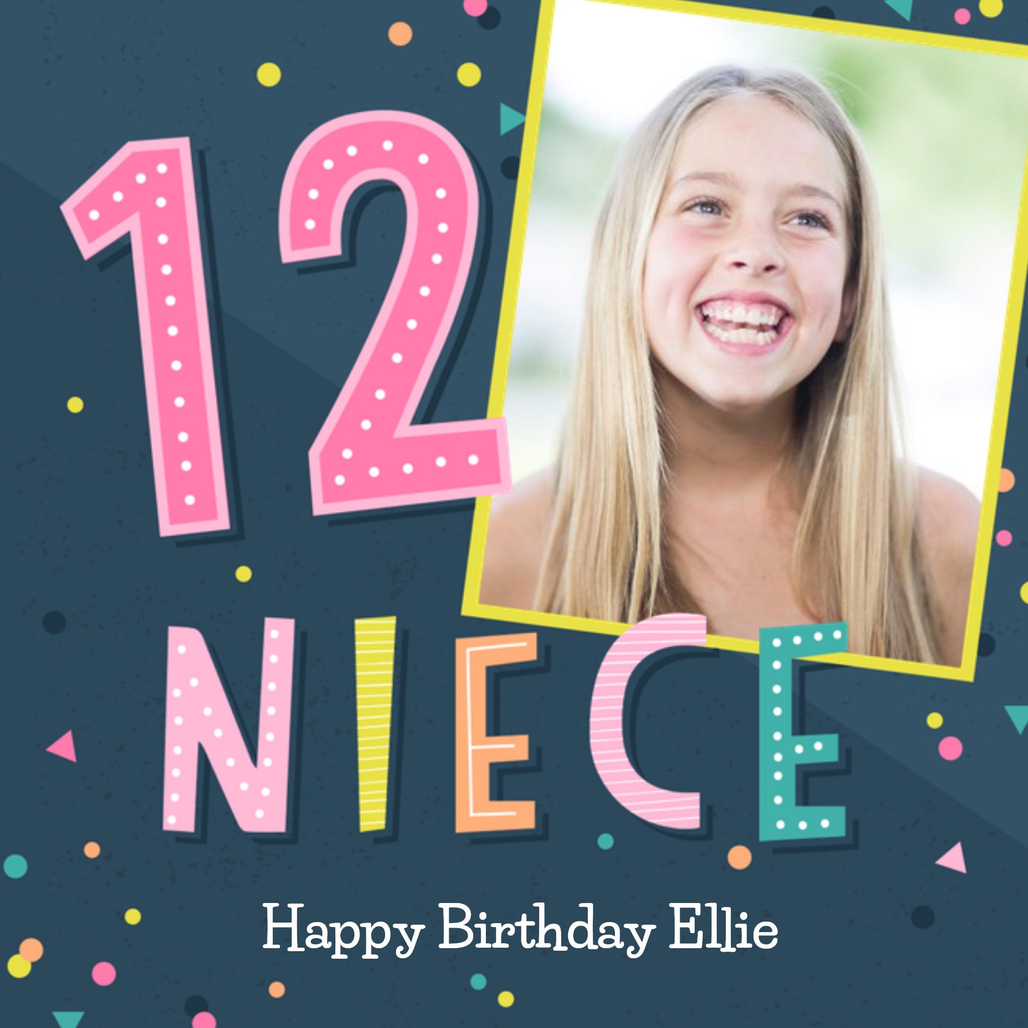 Moonpig Typographic Bright Niece Photo Upload 12Th Birthday Card