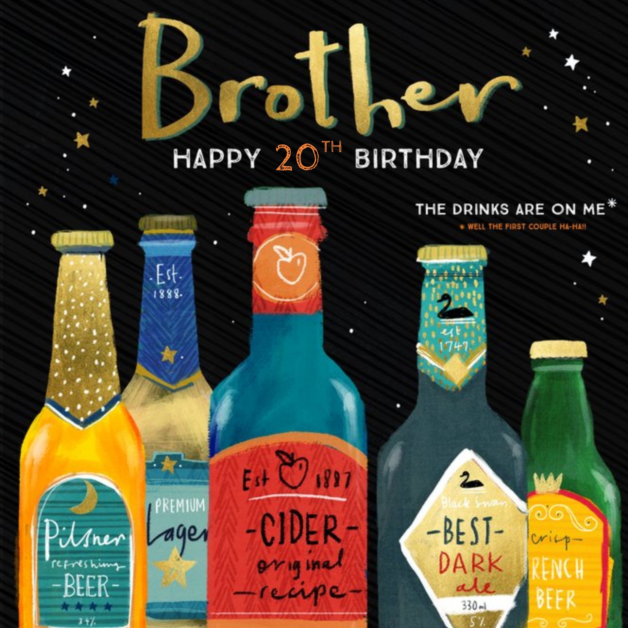 Moonpig Bottles Of Beer Illustration The Drinks Are On Me Funny Birthday Card