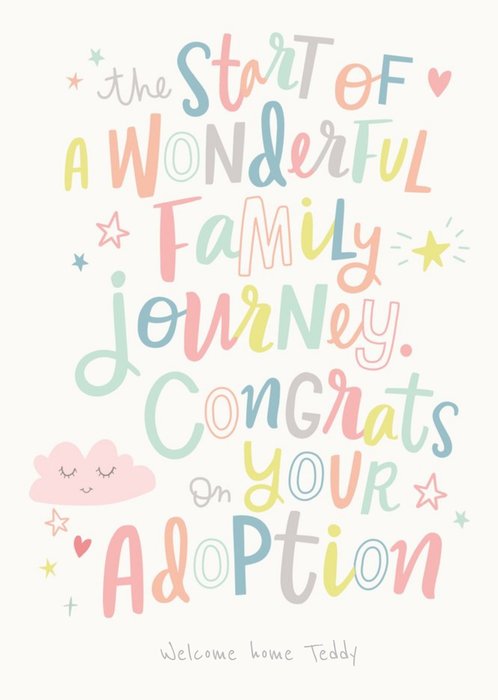 Colourful Typography With Stars And Hearts Congratulations On Your Adoption Card