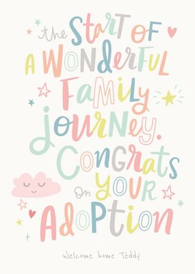 Colourful Typography With Stars And Hearts Congratulations On Your Adoption Card