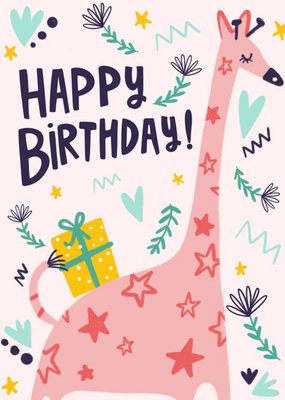 Cute Illustrated Giraffe Birthday Card