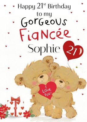 Clintons 21st For Her Hearts Love Cute Teddy Bears Fiancée Birthday Card