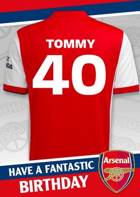 Arsenal FC Personalised Football Shirt 40th Birthday Card