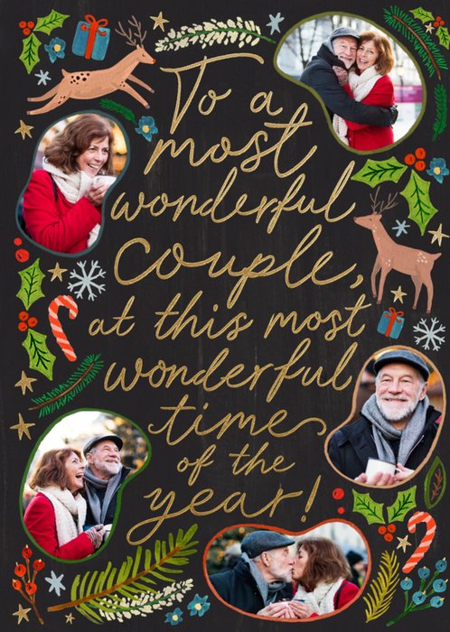 A Most Wonderful Couple Illustrated Photo Upload Christmas Card