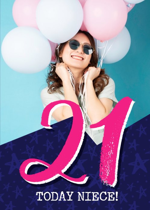 Bright Typographic Photo Upload 21st Birthday Card