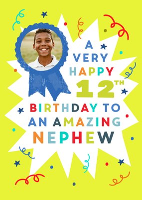 Amazing Nephew 12th Birthday Photo Upload Card