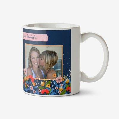 Photo Upload Floral Navy Background Mug