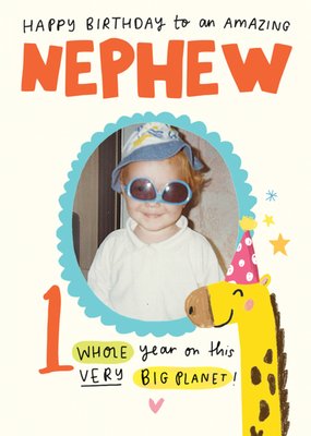 Happy Birthday To An Amazing Nephew 1 Today Illustratrated Giraffe Photo Upload Card