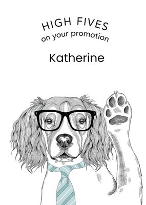 Dotty Dog Art Illustrated High Five Dog New Job Promotion Card