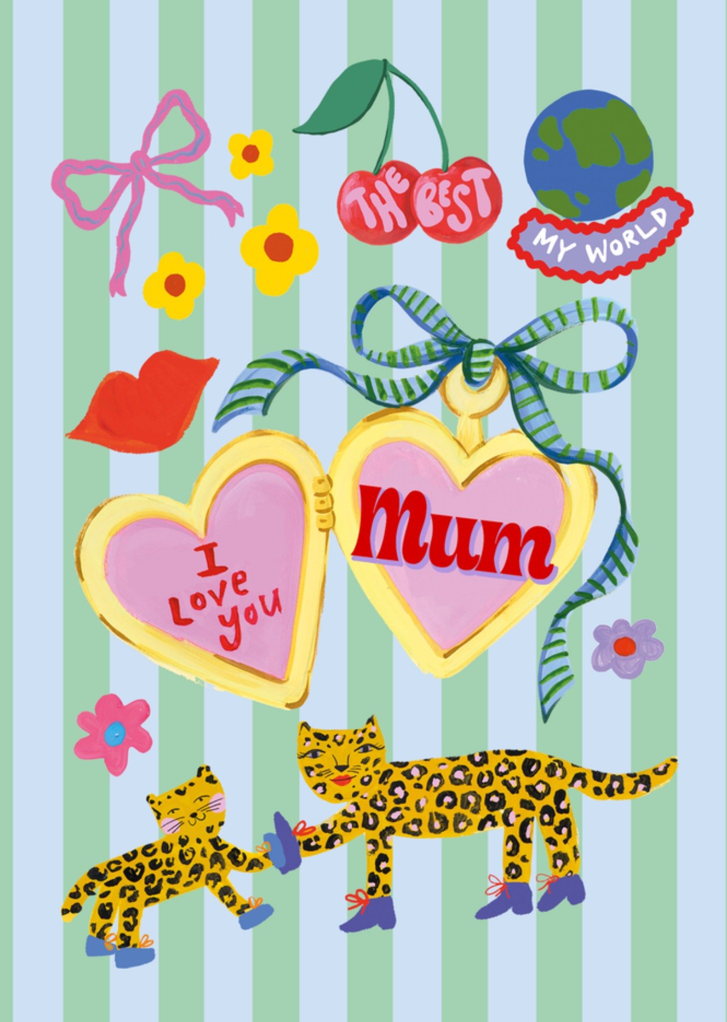 Eleanor Bowmer Cute Illustrated Leopards And Heart Locket Mother's Day Card