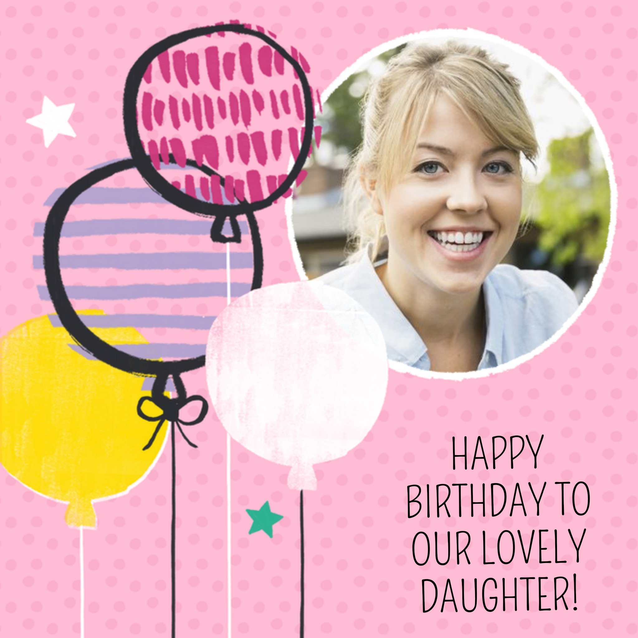 Moonpig Four Balloons Personalised Photo Upload Happy Birthday Card For Daughter