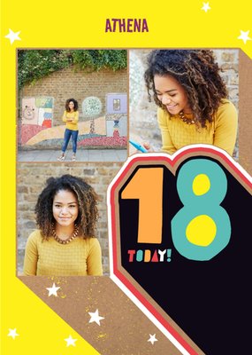 Colourful Typographic Multi Photo Upload 18th Birthday Card